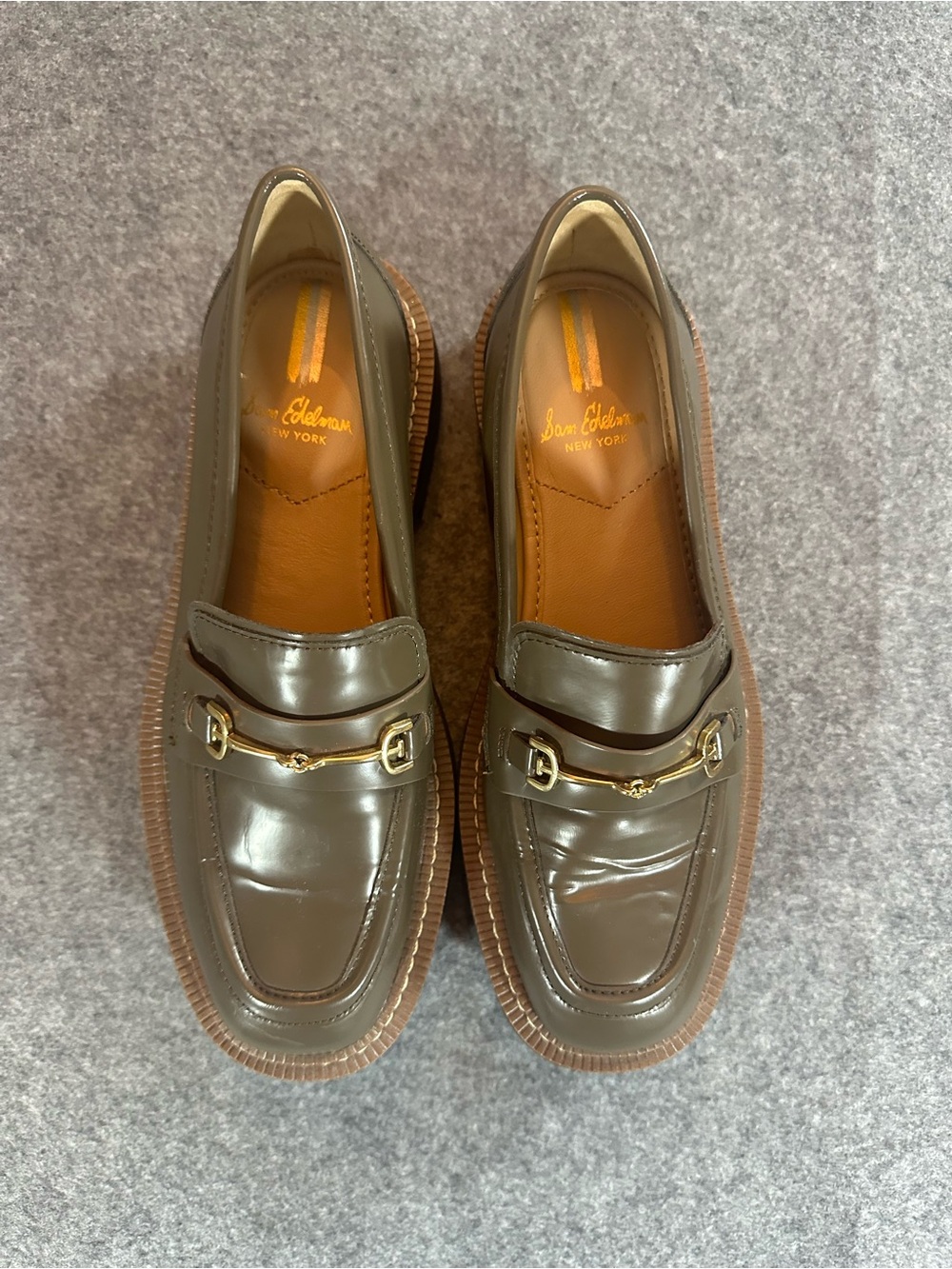 Sam Edelman Olive Green Leather Bit Loafers